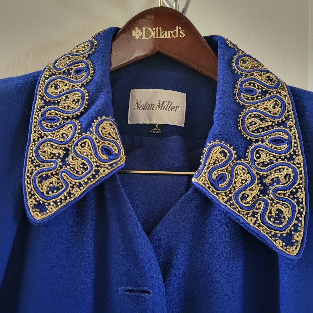 Women's Blue Embellished Jacket And Skirt   100% Wool.